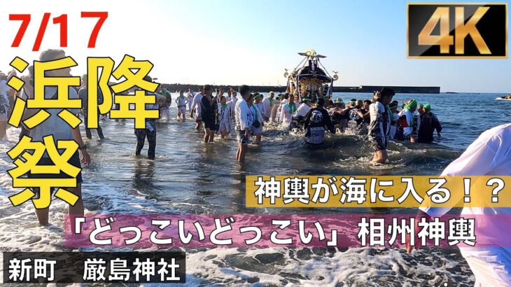 茅ヶ崎浜降祭2023 神輿が海に入る！！「どっこい、どっこい」新町 厳島神社 相州神輿 6:10〜 令和5年7月17日（月曜日・海の日）神奈川県の無形文化財 暁の祭典 [4K] #japan #浜降祭