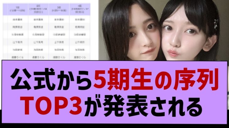 公式から5期生の序列TOP3が発表される！【乃木坂工事中・乃木坂46・乃木坂配信中】