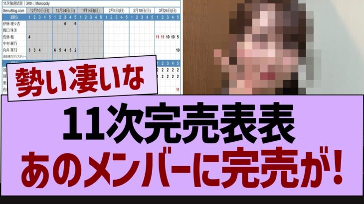 11次完売表表、続々と完売が出る！【乃木坂工事中・乃木坂46・乃木坂配信中】