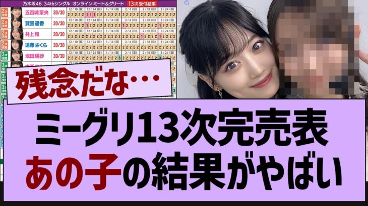 13次完売表、まさかの結果になる…【乃木坂工事中・乃木坂46・乃木坂配信中】