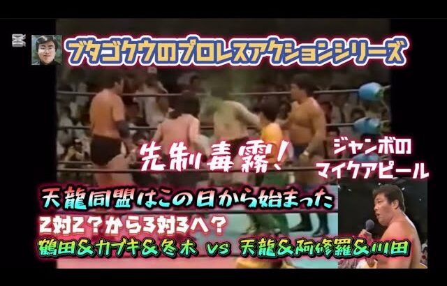 【フル】天龍同盟はこの日から始まった！セコンド乱入！変則6人タッグ最高評価試合！鶴田&カブキ&冬木vs天龍&阿修羅&川田利明　ブタゴクウのプロレスアクションシリーズ