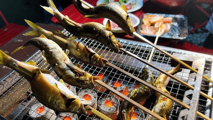 釣りよかさんと釣ったアユで吞んだくれる。