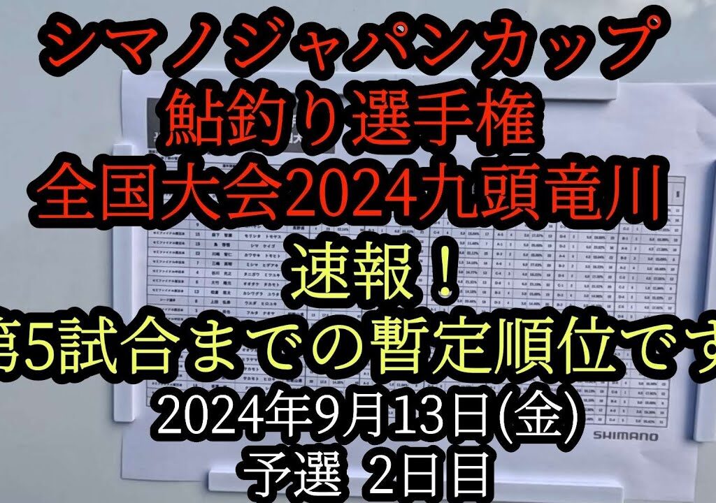 シマノジャパンカップ鮎釣り選手権　全国大会2024九頭竜川　速報！第5試合までの暫定順位です。