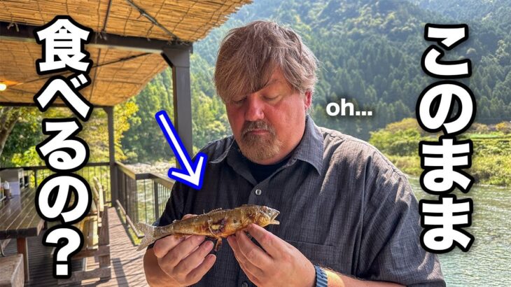 鮎の塩焼きにアメリカ人が初挑戦！岐阜の川魚を美味しく食べられるのか？稚鮎の唐揚げも！＠鮎川