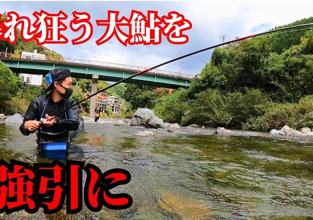 アユ釣り中盤！激流で大暴れする鮎を強引に引きずり出す