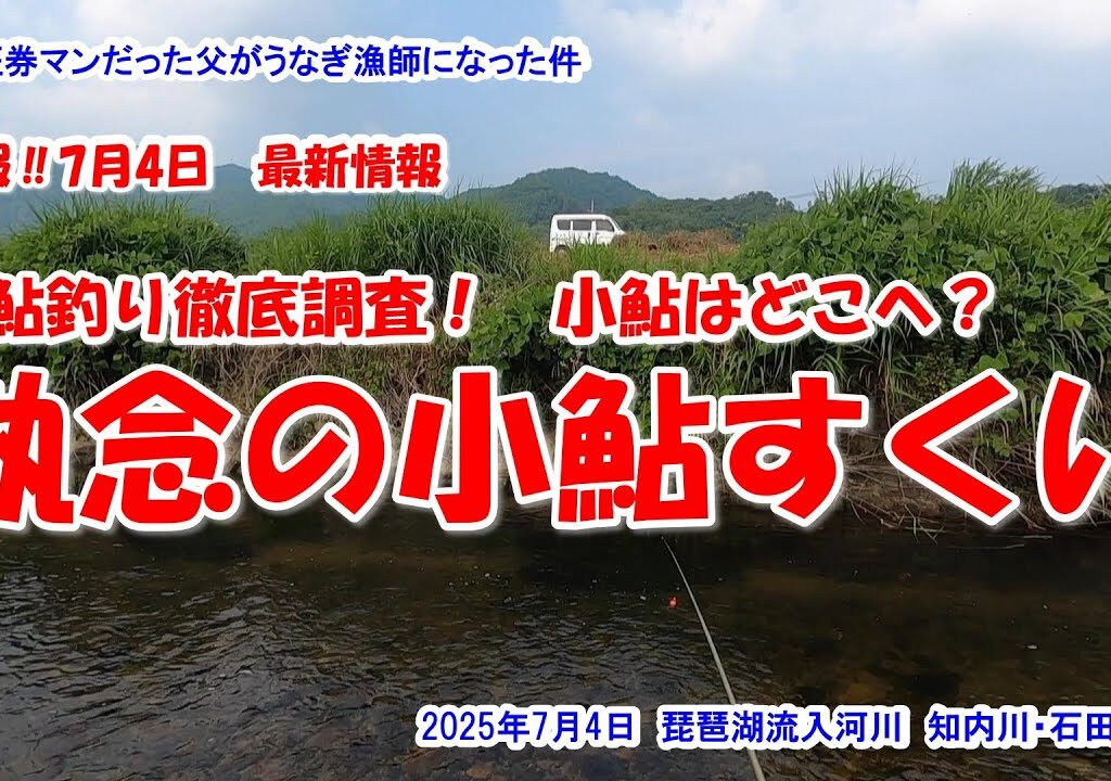 【小鮎釣り徹底調査！小鮎はどこへ？執念の小鮎すくい！】速報‼2025年7月4日最新情報　琵琶湖流入河川　知内川　石田川