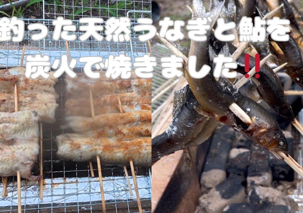 土用の丑の日直前　うなぎと鮎を、炭火で焼きました#うなぎ#うなぎ釣り#うなぎの蒲焼#鮎の塩焼き#バーベキュー