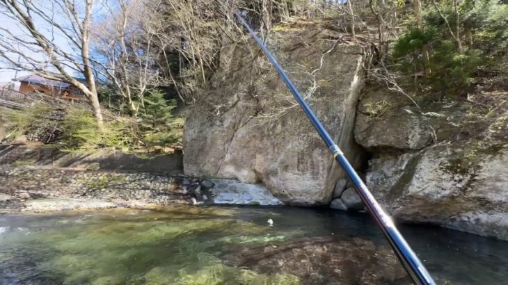 那珂川の駐車場所の近くでヤマメを釣る